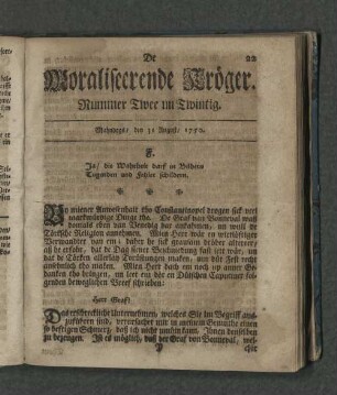 Nummer Zwee un Zwintig. Mahndags den 24. August 1750