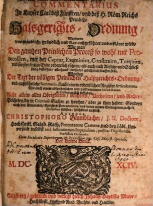 Commentarius in Kaiser Carl V peinliche Halß-Gerichts-Ordnung
