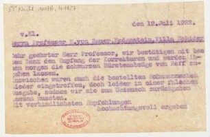 Brief an Emil von Sauer : 12.07.1922