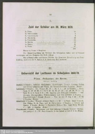 III. Uebersicht der Lectionen