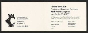 Innenseite der Ausstellungseinladung: "Berlin baut auf – Malerei und Grafik von Karl-Heinz Klingbeil", gezeigt vom 09.04. bis zum 30.4.1987