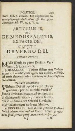 [Sectio III.] Articulus IX. De Mediis Salutis, Ex Parte Dei.