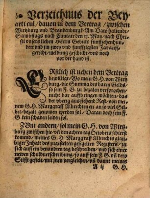 Copia etlicher Vertrege, So der Bischoff von Wirtzburg mit Marggraff Albrechten zu Brandenburg etc. vnd Wilhelmen von Grumbach auffgericht