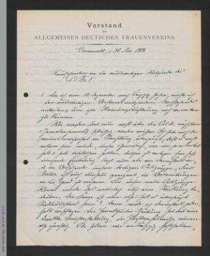 Rundschreiben von Helene Lange an die auswärtigen Vorstandsmitglieder