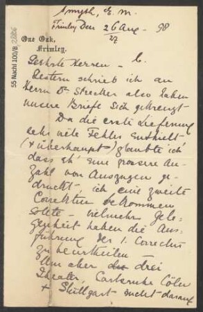 Brief an B. Schott's Söhne : 26.08.1898