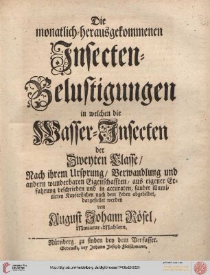 Titelblatt: Wasser= Insecten, zweyte Klasse