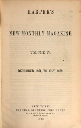 Harper's new monthly magazine. 4, 4. 1851/52
