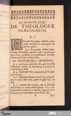 De Theologiæ Præcognitis.