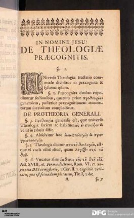 De Theologiæ Præcognitis.