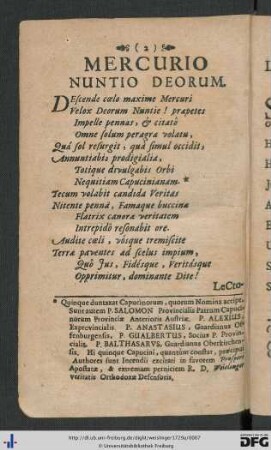 Mercurio Nuntio Deorum.