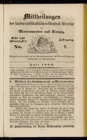 Acht und Zwanzigster Jahrgang. No. 7. Juli 1860.