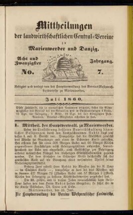 Acht und Zwanzigster Jahrgang. No. 7. Juli 1860.