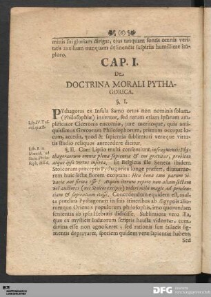 Cap. I. De Doctrina Morali Pythagorica.