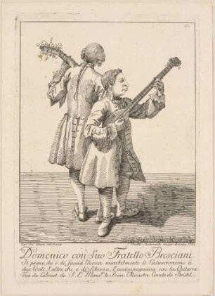 Domenico con suo fratello Bresciani (Die Brescianer Musiker Domenico Colla und sein Bruder mit Colascioncino und Gitarre), Bl. 15 des "Recueil de Quelques Desseins", Dresden 1752