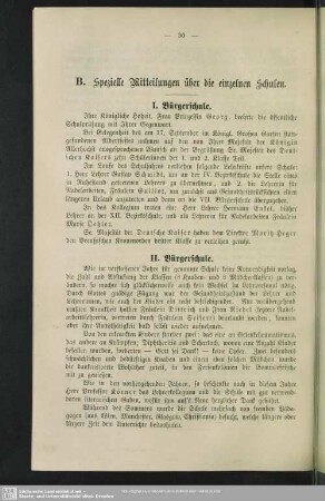 B. Spezielle Mitteilungen über die einzelnen Schulen