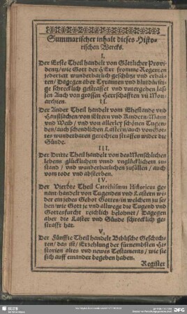 Summarischer inhalt diese Historischen Wercks