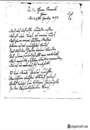 13: Brief von Pauline Prinzessin von Anhalt-Bernburg; verh. Fürstin zur Lippe an Johann Wilhelm Ludwig Gleim