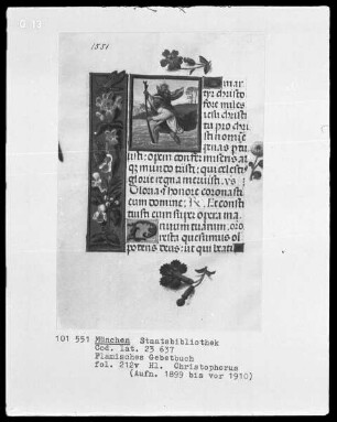 Flämisches Gebetbuch mit Kalender — Der heilige Christophorus, Folio 212verso