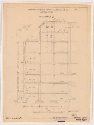 Fabrik Sigmund Goeritz AG, Chemnitz: Projekt vom 2.1.1925, Schnitt C-D 1:100