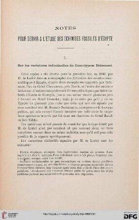 Notes pour servir a l'étude des echinides fossiles d'Égypte