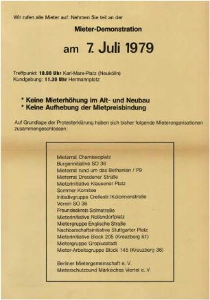 Flugschrift: Mieter-Demonstration, 1979