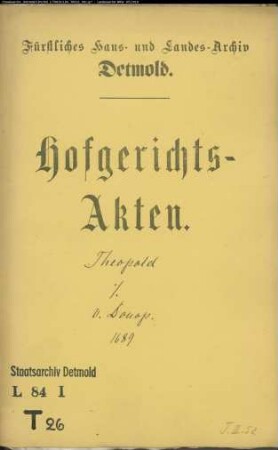 Theopold, Hofrats Erben gegen Christoph von Donop zu Entrup - Schuldforderung