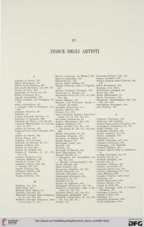 IV. Indice degli artisti