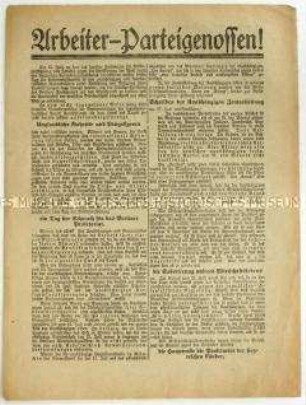 Aufruf zu einer Protestversammlung der SPD gegen USPD und KPD am 31. Juli 1919 in Berlin