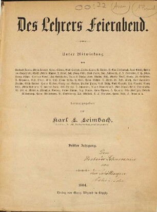 Des Lehrers Feierabend. 3. 1884