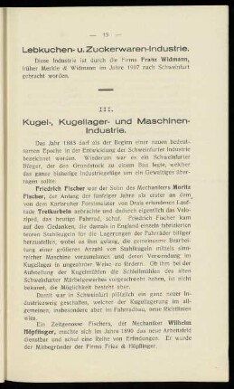III. Kugel-, Kugellager- und Maschinen-Industrie.