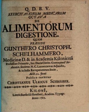 Exercitationum medicarum VIIIva de alimentorum digestione