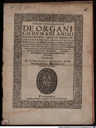 Theses physiol. de organicis humani animi facultatibus