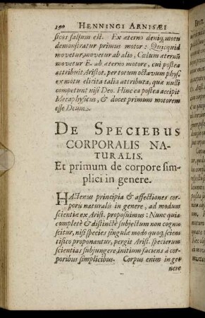 De Speciebus Corporalis Naturalis. Et primum de corpore simplici in genere.