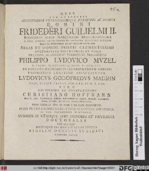 Sub Auspiciis Augustissimi Potentissimique Principis Ac Domini Domini Fridederi Guilielmi II. Borvssiae Regis Marchionis Brandenbvrgici ...