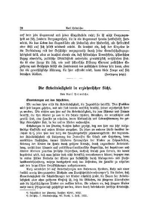 Die Arbeitslosigkeit in erzieherischer Sicht
