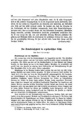 Die Arbeitslosigkeit in erzieherischer Sicht