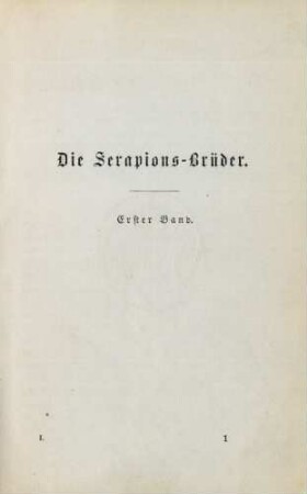 Die Serapions-Brüder. Erster Band