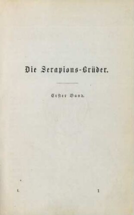 Die Serapions-Brüder. Erster Band