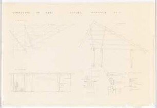 Grünflächen am Gymnasium, Marl: Pergola: Grundriss, Ansicht, perspektivische Ansicht (Vogelschau) 1:20, 3 Details 1:5