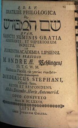 Diatribe philologica de Šem ham-mefôrāš