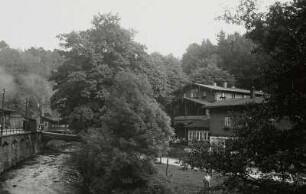 Rabenau. Rabenauer Mühle im Rabenauer Grund (1869). Ansicht mit Roter Weißeritz und Bahnhof