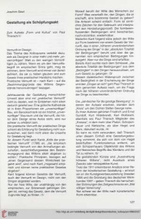 Gestaltung als Schöpfungsakt : zum Aufsatz "Form und Kultus" von Paul Thiersch