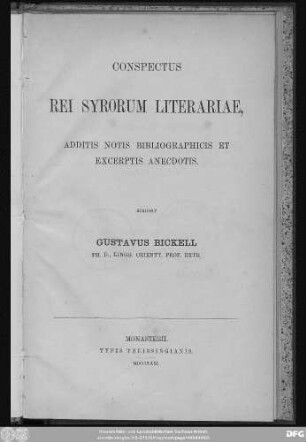 Conspectus rei Syrorum literariae, additis notis bibliographicis et excerptis anecdotis