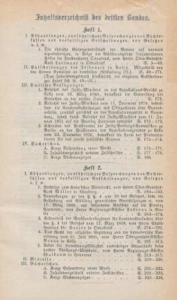 Inhaltsverzeichniß des dritten Bandes