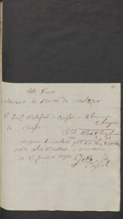 Note Pour Monsieur le Baron De M[...] ... 1793
