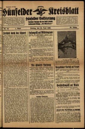 Erste Ausgabe vom Freitag, den 28. Juni 1940.