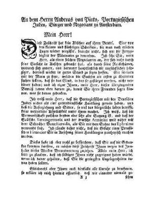 An dem Herrn Andreas von Pinto, Portugiesischen Juden, Bürger und Negociant zu Amsterdam