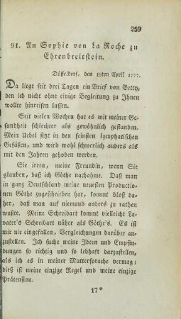 91. An Sophie von La Roche zu Ehrenbreitstein.