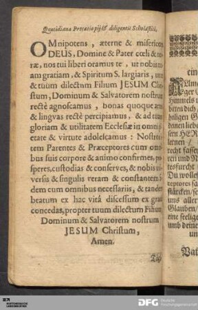Quotidiana Precatio pij & diligentis Scholastici.