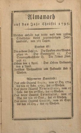 Almanach auf das Jahr Christi 1795.